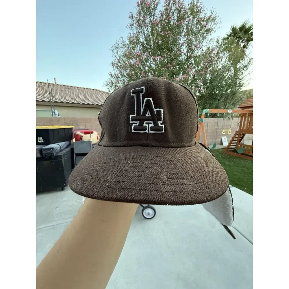 Brown New Era MLB Trapper Cap With dog Ears And White faux Sherpa Lining